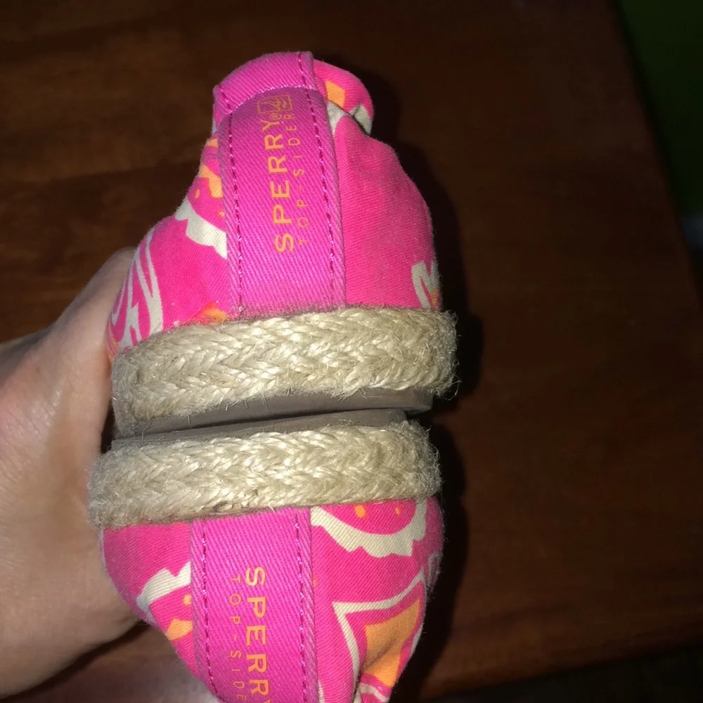 Sperry size 6.5 pink orange and beige espadrilles